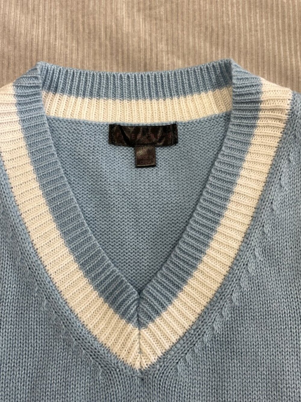 Tenniscore V-Neck Knit Mini Dress Preppy Old Money Light Blue L - Picture 5 of 11